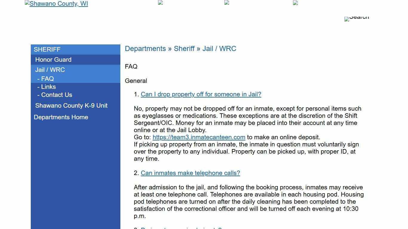 Shawano County Departments Sheriff Jail / WRC FAQ
